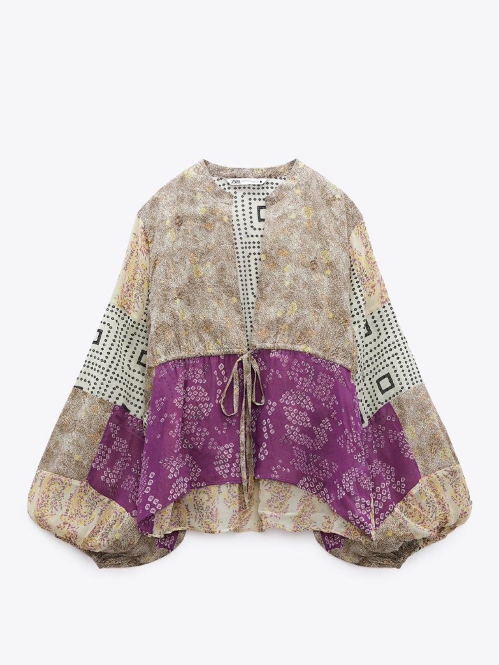Zara boho patterned tie front top